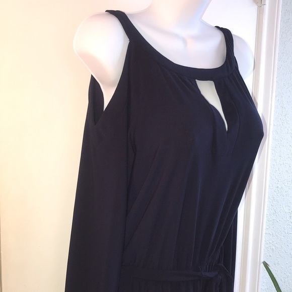 Emma & Michele Navy Cropped Jumper Jumpsuit Wide Legs Women’s Size Small - Picture 2 of 15